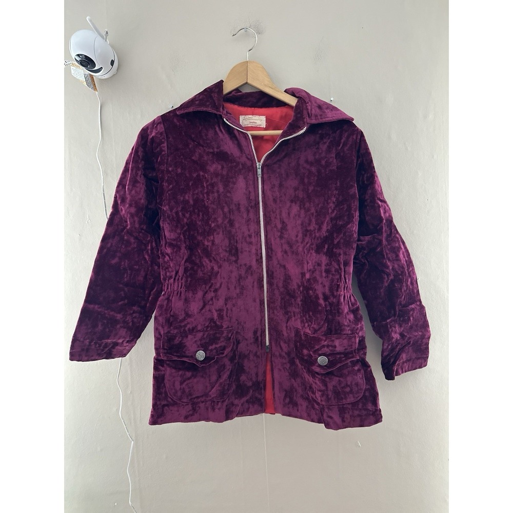 VTG Velvet Jacket S/M Handmade‎ Pockets Zip Up Collared Purple Academia Y2K